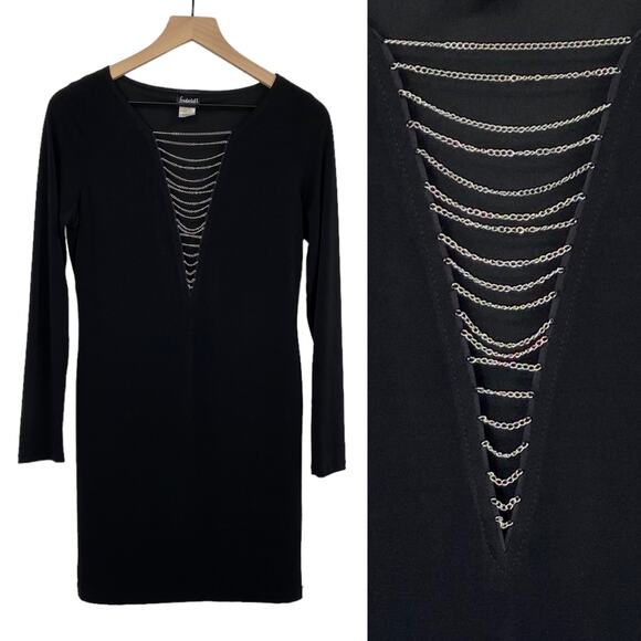 Vintage 90s Y2k Fredericks of Hollywood Mini Dress Stretchy Knit Chain Cutout M - Picture 1 of 8